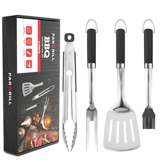 PARGRILL BBQ Accessories Set – Heavy Duty Stainless Steel Grill Tool Kit with Spatula, Fork, Brush & Tongs for Outdoor Cooking