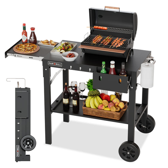 PARGRILL Folding Grill Cart with Side Table, Fits 17&