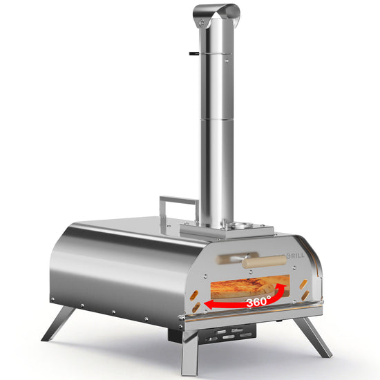 PARGRILL 12" Wood Pellet Pizza Oven Outdoor, Portable Pizza Maker with 360° Rotating FDA Pizza Stone and Adjustable Chimney Control, Stainless Steel