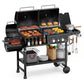 PARGRILL 2-Burner Gas and Charcoal Grill Combo with Offset Smoker and Side Burner, 808 Sq. In. Total Cooking Area, 30,000 BTU, Outdoor BBQ, Black(W)