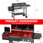 PARGRILL 2-Burner Gas and Charcoal Grill Combo with Offset Smoker and Side Burner, 808 Sq. In. Total Cooking Area, 30,000 BTU, Outdoor BBQ, Black(W)